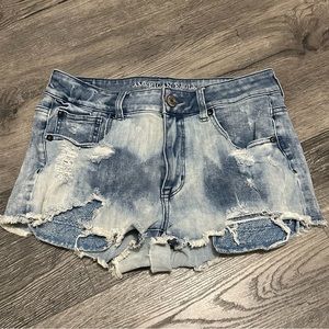 American Eagle “hi-rise shortie” shorts - women’s size 6 - acid washed blue